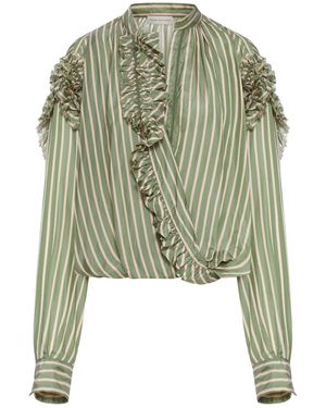 Dries Van Noten Striped Blouse With Ruffles - Green