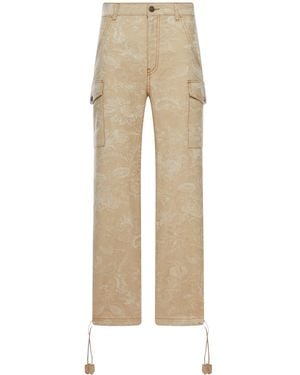 Etro Jacquard Cargo Trousers With Floral Pattern And Drawstring - Natural