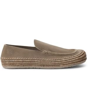 Loewe X Paula's Ibiza Rio Suede And Raffia Loafers - Brown
