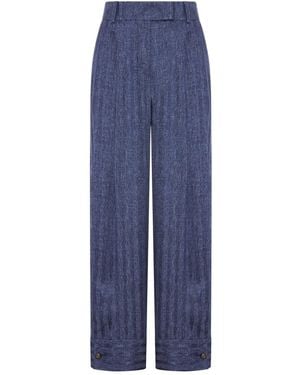 Giorgio Armani Printed Silk Trousers With Pleats - Blue