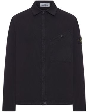 Stone Island Overshirt in cotone con badge - Blu