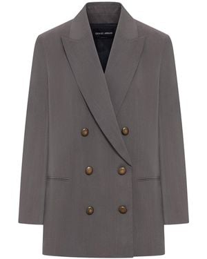 Giorgio Armani Tailored Double-Breasted Silk Blazer - Gray