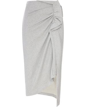 Dries Van Noten Jersey Midi Skirt With Side Draping - Gray
