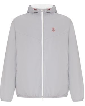 Brunello Cucinelli Technical Fabric Jacket With Hood - Grey