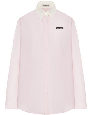 Miu Miu Cotton Poplin Shirt With Logo Patch - Pink