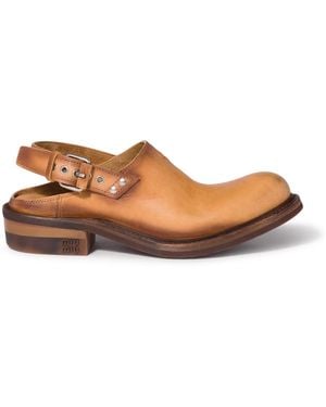 Miu Miu Leather Foule Sabot - Brown