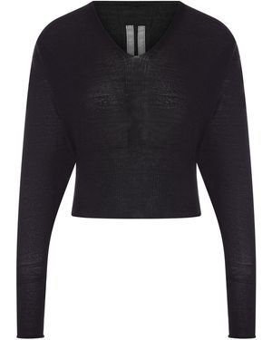 Rick Owens Cropped V-Neck Jumper - Black