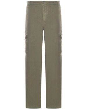 120% Lino Linen Cargo Trousers - Green