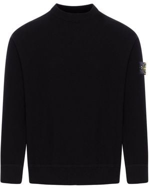 Stone Island Cotton Jumper With Compass Logo - Blue