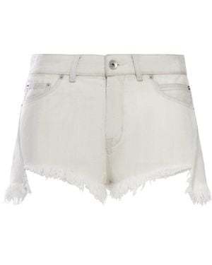 Rick Owens Denim Shorts With Bias Cutoffs - White