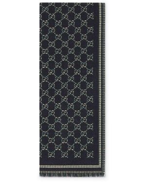 Gucci Gg Jacquard Wool Scarf - Black