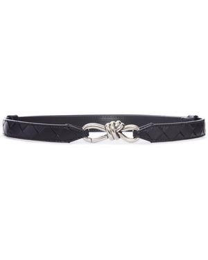 Bottega Veneta Cintura in nappa con lavorazione intrecciato ed emblematica fibbia knot - Bianco