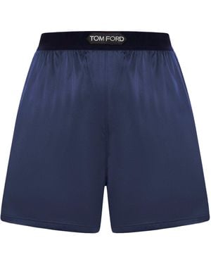 Tom Ford Logo Waistband Satin Shorts - Blue