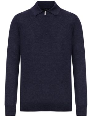Nome G Wool Zip-up Polo - Blue