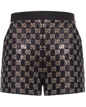 Gucci Embroidered Lamé Wool Tweed Shorts - Black