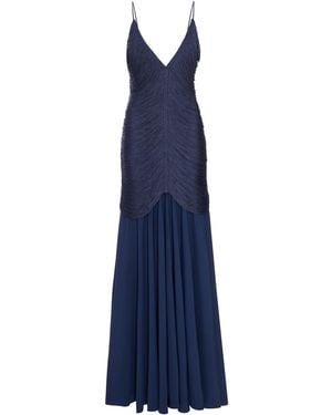 Bless Long Nostalgia Dress With Fringes And V-Neck - Blue