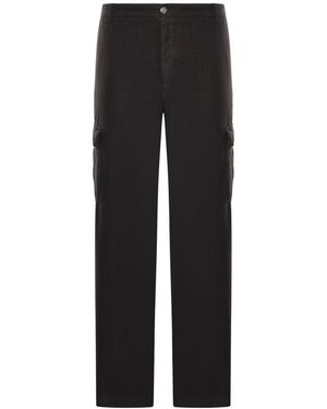 120% Lino Linen Cargo Trousers - Black