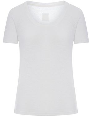 120% Lino Short-Sleeved T-Shirt With Wide Neckline - White