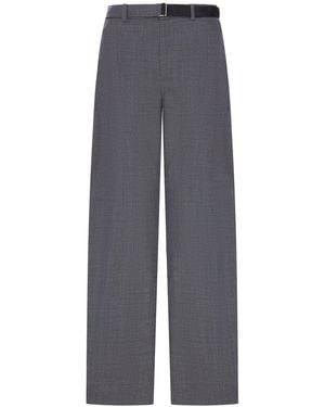 Sacai Wide-Leg Wool-Blend Pants With A Belt - Gray