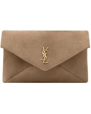 Saint Laurent Pochette envelope cassandre grande in suede - Marrone
