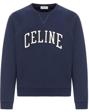 Celine Felpa girocollo con logo curvo - Blu