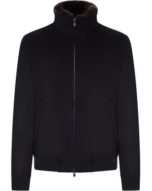Nome Cashmere Bomber Jacket With Fur-Effect Collar - Black