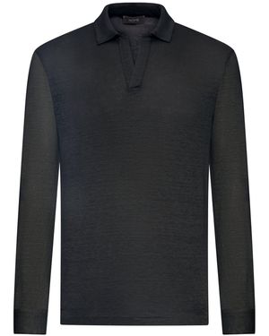 Nome G Long-Sleeved Linen Polo Shirt - Black