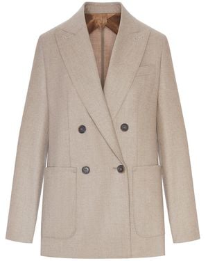 Max Mara Cashmere Foulé Blazer - Natural