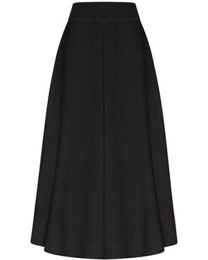 120% Lino Long Linen Flower Skirt With Waistband - Black