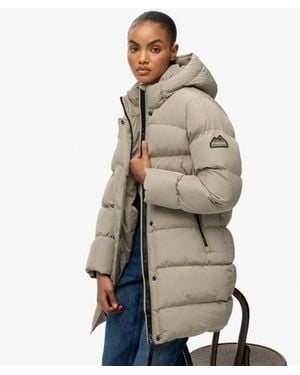 Superdry & Co Hooded Sports Puffer Mid Length Jacket - Natural