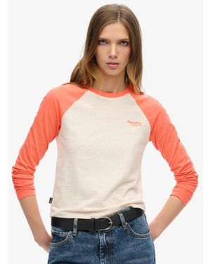 Superdry & Co Ladies Slim Fit Colour Block Essential Logo Long Sleeve Baseball Top - Red