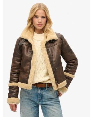 Superdry Aux s veste courte en peau de mouton synthétique - Marron