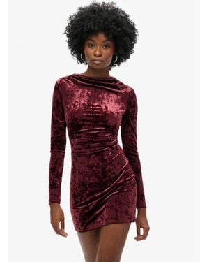 Superdry Velvet Long Sleeve Mini Dress - Red