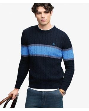 Superdry Cotton Stripe Cable Jumper - Blue