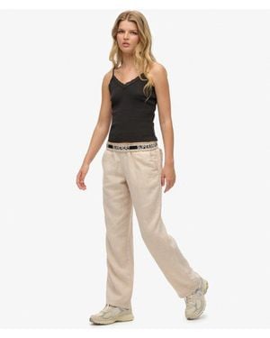 Superdry Linnen Broek Met Trekkoord - Naturel