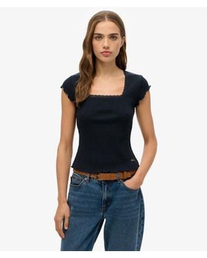 Superdry Essential Square Neck Short Sleeve T-Shirt - Blue