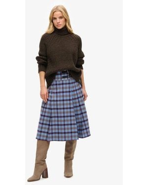 Superdry Check Pleated Midi Skirt - Blue