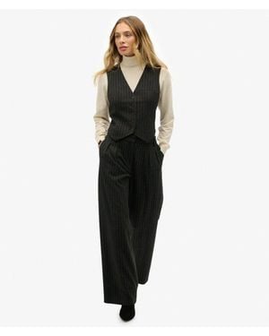 Superdry Mid Rise Krijtstreep Broek - Zwart