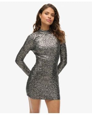 Superdry Sequinned Mock Neck Mini Dress - Gray