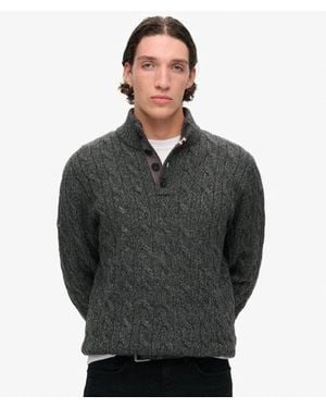 Superdry Classic Cable Knit Button Neck Jumper - Grey