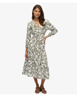 Superdry Paisley Print Woven Tiered Midi Dress - White