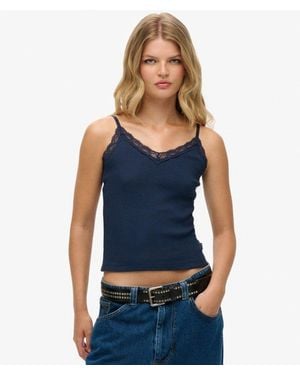 Superdry & Co Essential Lace Trim Cami Top - Blue