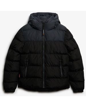 Superdry Colourblock Hooded Puffer Jacket - Black