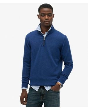 Superdry Homme Pull À Demi-Zip Essentials En Coton Taille - Bleu