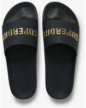 Superdry & Co Premium Metallic Pool Sliders - Black