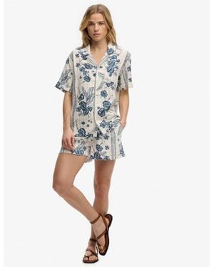 Superdry Cotton Printed Beach Shorts - Blue