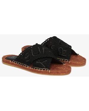 Superdry & Co Espadrille Cross Strap Sliders - Black