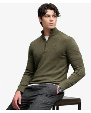 Superdry Essential Lightweight Wool Blend Half Zip Sweater - Green