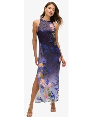 Superdry Printed Satin Maxi Dress - Blue