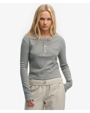Superdry Femme Haut À Manches Longues Athletic Essentials Avec Boutons Taille - Gris